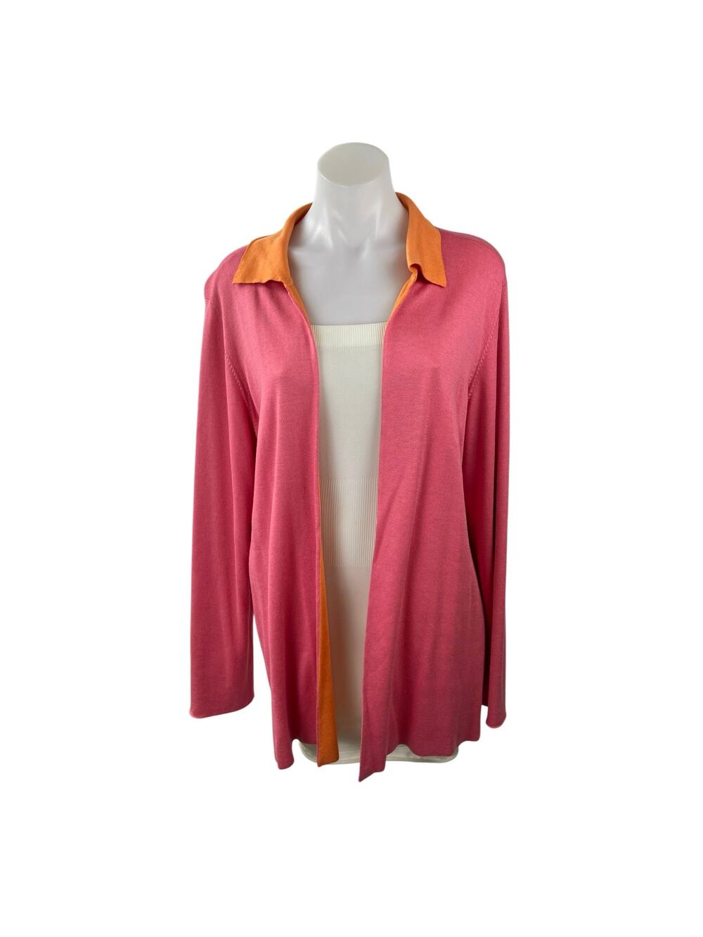 Real Clothes Women's Pink Coral Long Sleeve Collared Open Cardigan Sweater XL